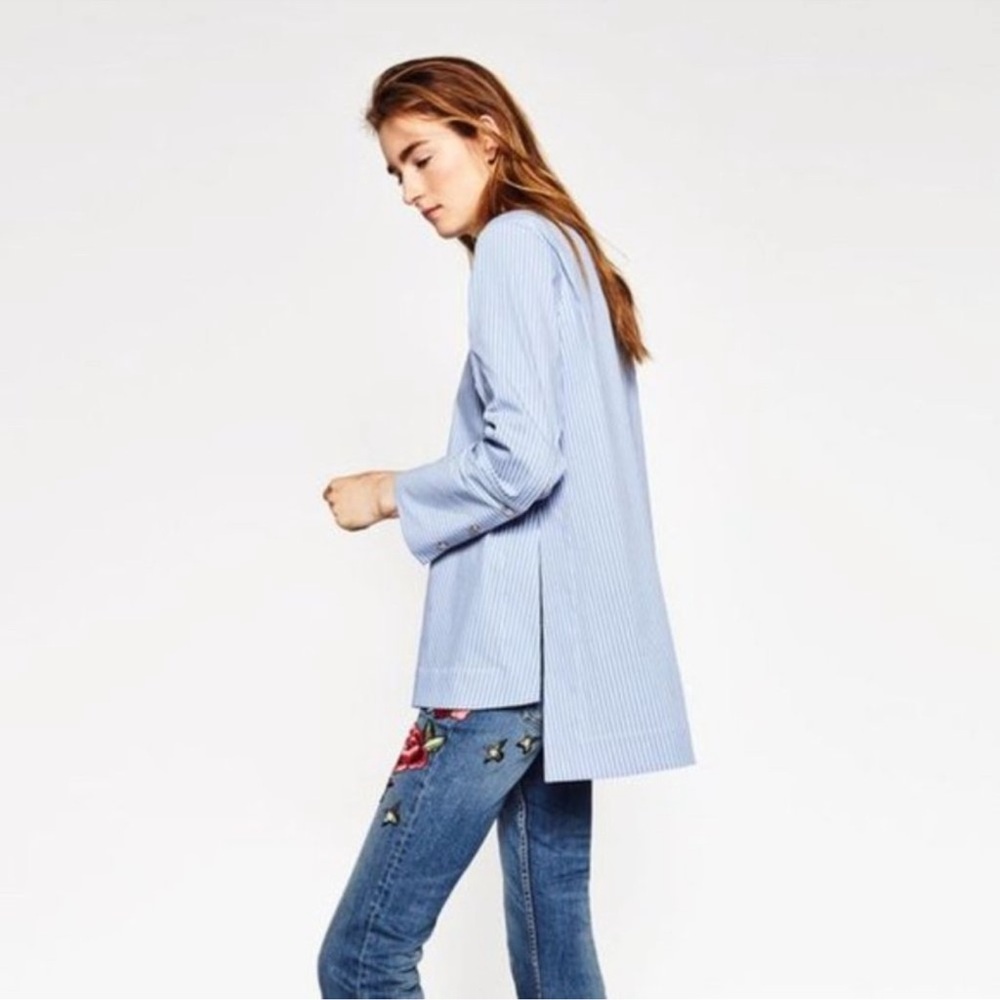 Zara Woman Striped Oversized Tunic // Blue // XS